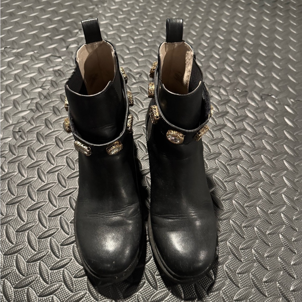 Steve Madden Black Ankle Boots with Gold Embellishments